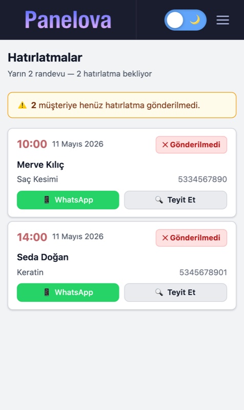 Panelova mobil hatırlatmalar