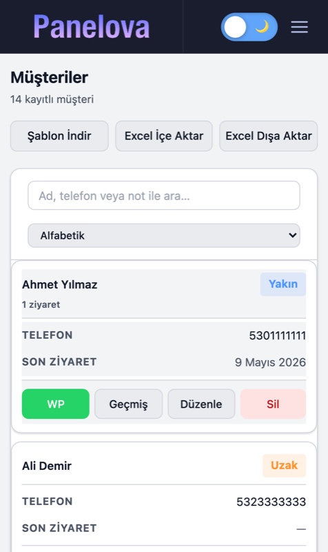 Panelova mobil müşteri listesi
